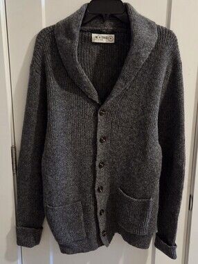 LINE OF TRADE Shetland Wool Shawl Collar Cardigan Sweater - Size Medium - Grey